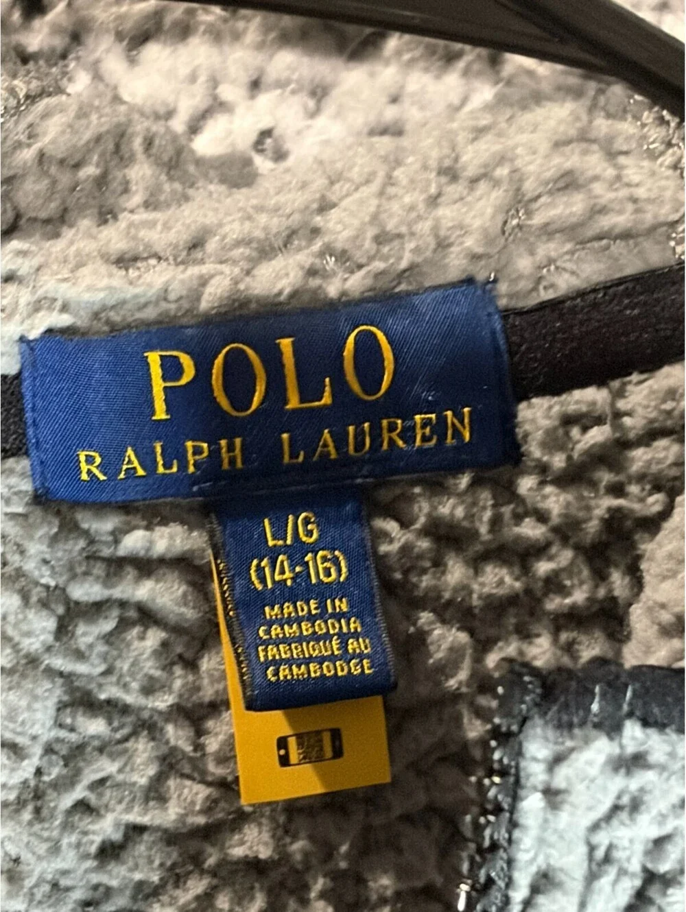 Polo Ralph Lauren Boys Sherpa Fleece Full Zip Hoodie Gray Size L 14-16